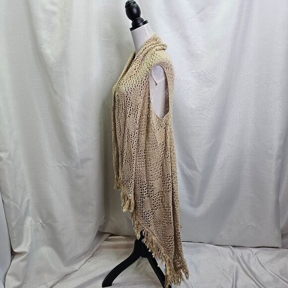 Retro Threads Tan Crochet Knit Open Front Sleeveless Cardigan Size XXL - Picture 4 of 6